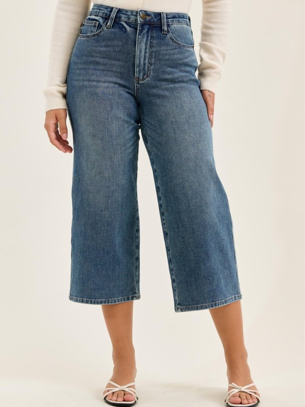 Judy Blue High Waist "Dottie" Wide Crop Md Quarry Fade Jeans